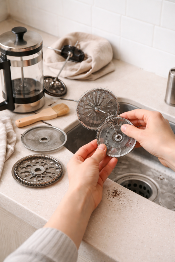 demontage filtre french press nettoyage cafetiere piston