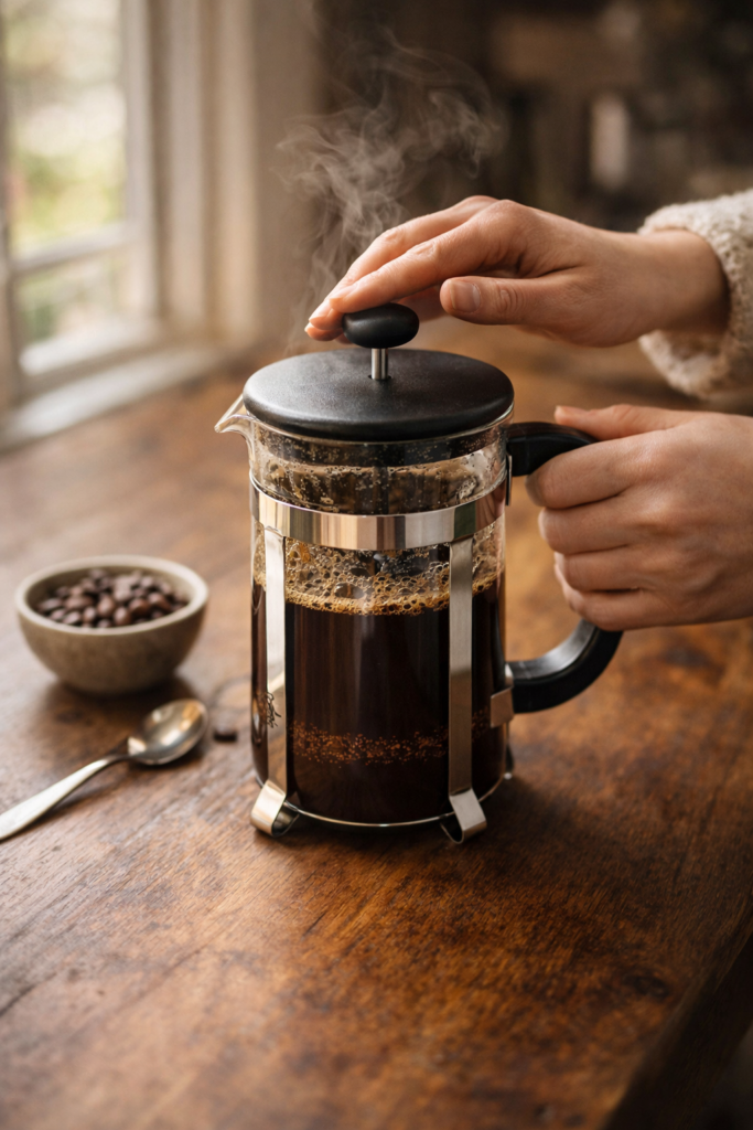 preparation cafe french press cafetiere piston